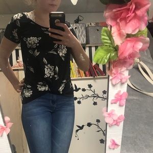 Floral black and white short sleeved shirt